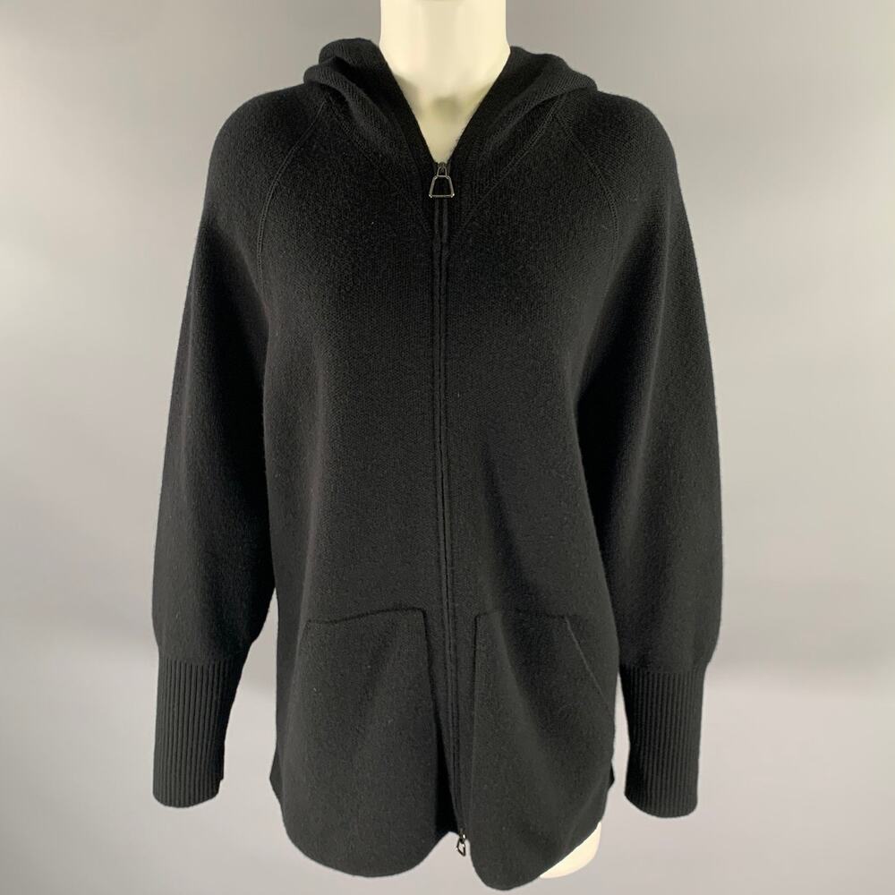 AKRIS Size M Black Cashmere Hoodie Cardigan